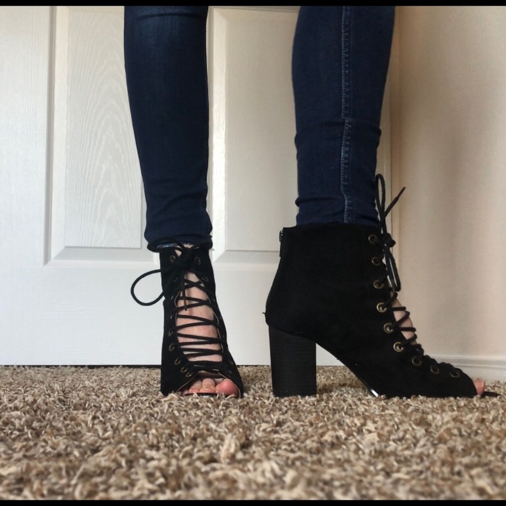 Lace Up Peep Booties - Picture 7 of 12